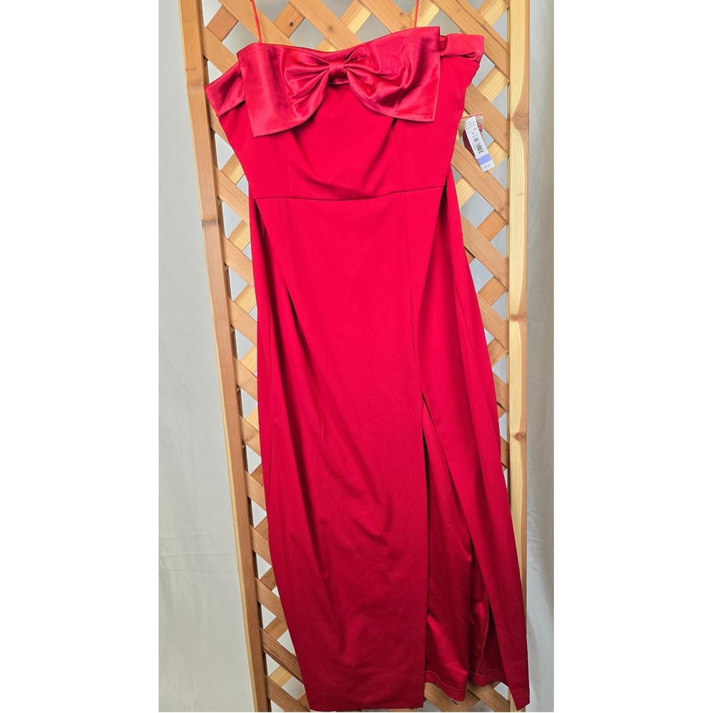 R&M Richards Gown Womens 18 Red Bow Off Shoulder Maxi Dress - NEW
